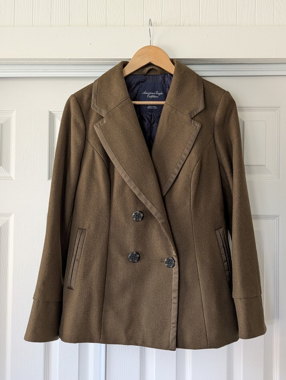 NWT American Eagle Army Green Wool Blend Winter Pea Coat Large